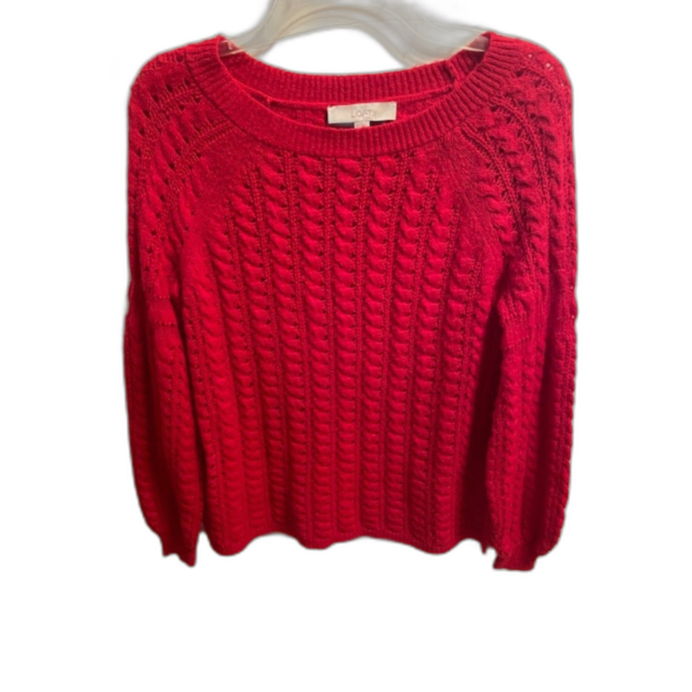 Loft Red Cable Knit Crewneck Sweater Small